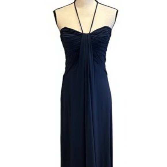 Laundry By Design Navy Blue Ruched Halter Chiffon Dress - Picture 1 of 4